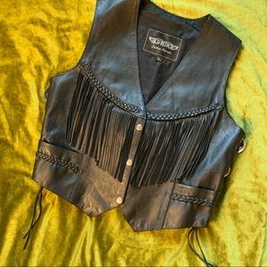 Leather Fringe Black Biker Vest
